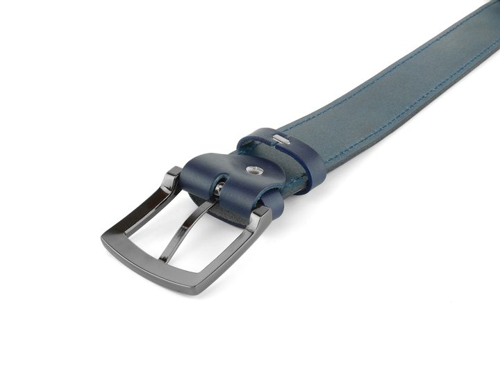 Modrý kožený opasok s červeným štepom 38 mm