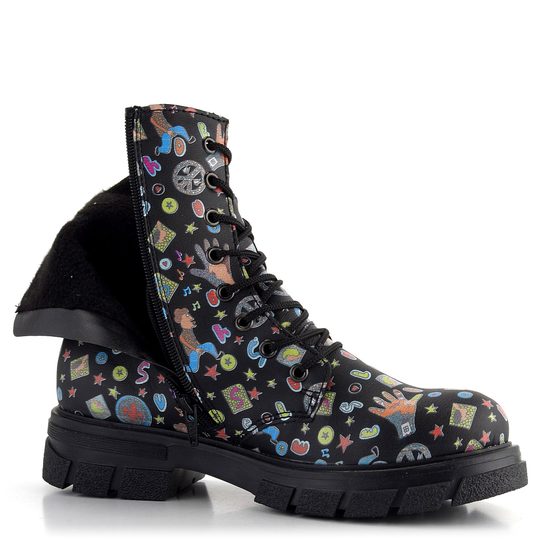 Rieker šnurovacia členková obuv na hrubej podošve čierna s potlačou Z9120-90