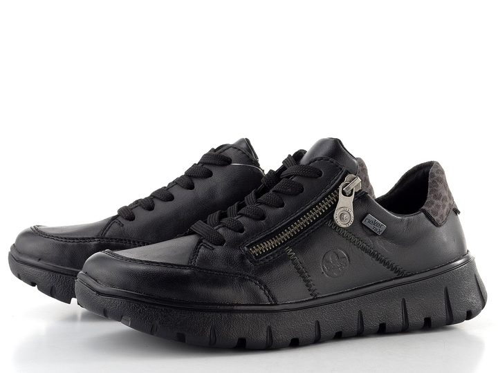 Rieker čierne šnurovacie poltopánky so zipsom a membránou N1301-01