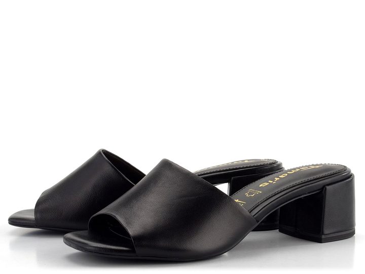 Tamaris kožené šľapky na podpätku Black 1-27204-42