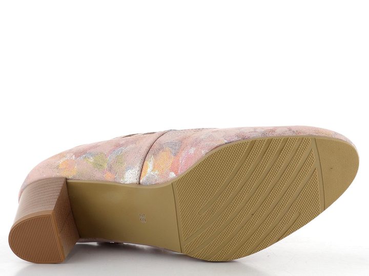 Barton metalické lodičky s nártovým páskem růžové/barevný vzor 25150