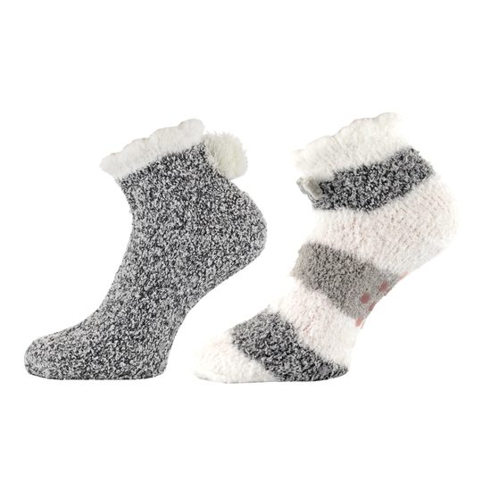 Ponožky ženilkové s ABS biela/šedá 2 páry veľkosť 35-42