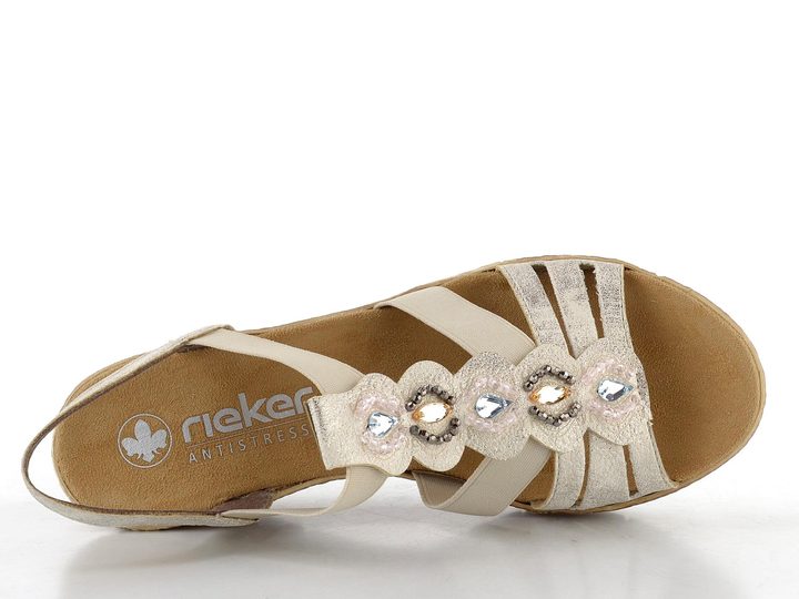 Rieker sandály na klínku beige/gold 619B2-60