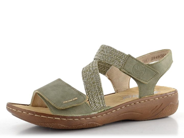 Rieker sandále s pásikmi na suchý zips Schilf/Olive V2862-52