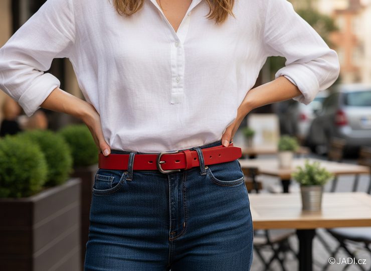 Dámský kožený opasek širší červený 199-93