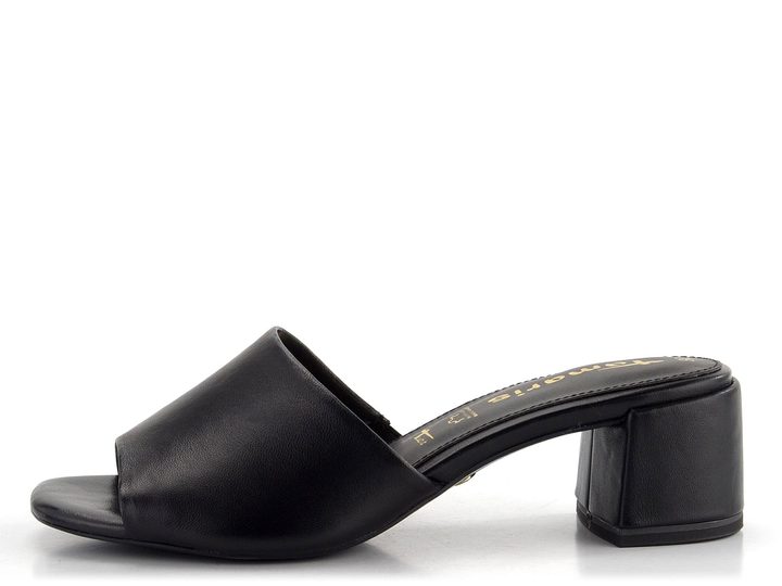 Tamaris kožené šľapky na podpätku Black 1-27204-42