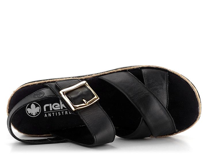 Rieker čierne sandále na platforme s klinom V7951-00