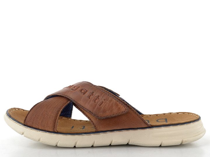 Bugatti hnedé pánske krížené šľapky so suchým zipsom 311-A3282-3500