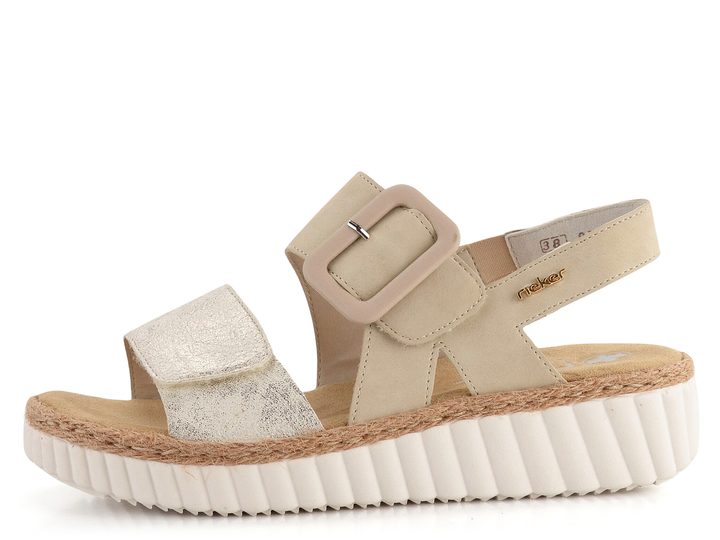 Rieker sandále na kline beige-gold/perle 69260-60