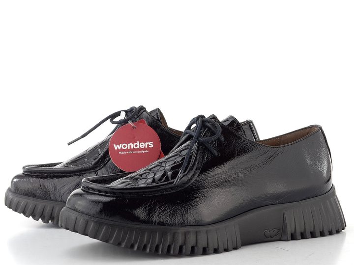 Wonders lakované šněrovací polobotky negro A-4423
