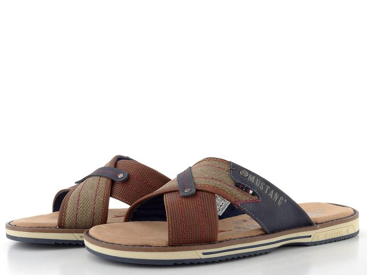 Mustang pánské pantofle s kříženými pásky cognac 26M0101001