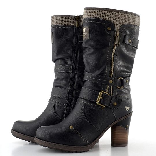 Mustang polokozačky na podpatku black 15M0162001