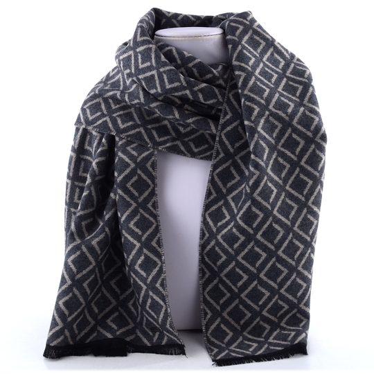 Bugatti oboustranný pánský šál s geometrickým vzorem tmavě šedý 630328-980