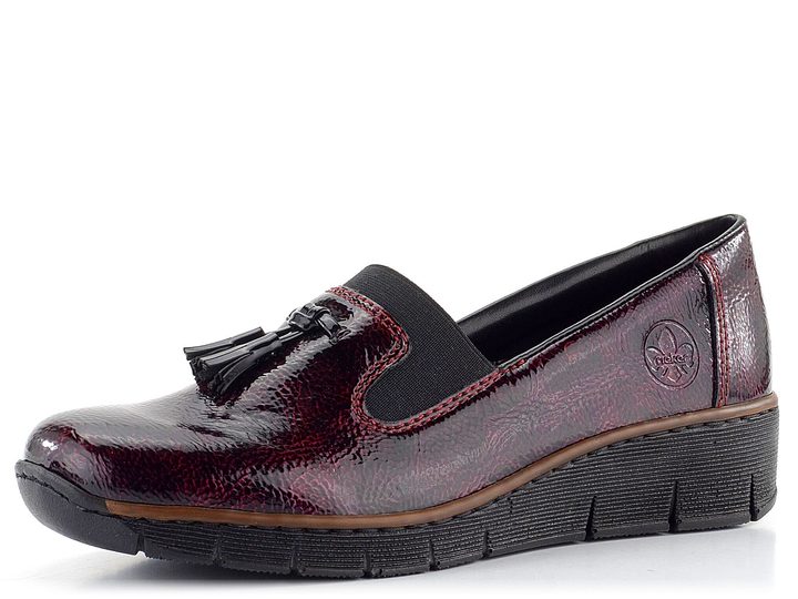 Rieker lakované poltopánky so strapcom vínové 53751-35