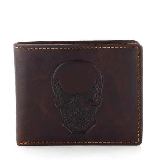 Pánská peněženka s ražbou lebky temně hnědá 66-3701/M