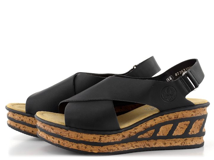 Rieker křížené sandály na klínu černé 68189-00