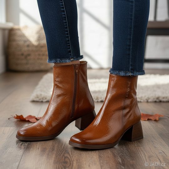 Hispanitas lakovaný zipový kotník na podpatku Marsella cuero HI254345