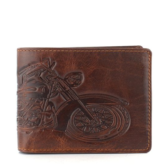 Pánská peněženka s ražbou motorky temně hnědá 6535