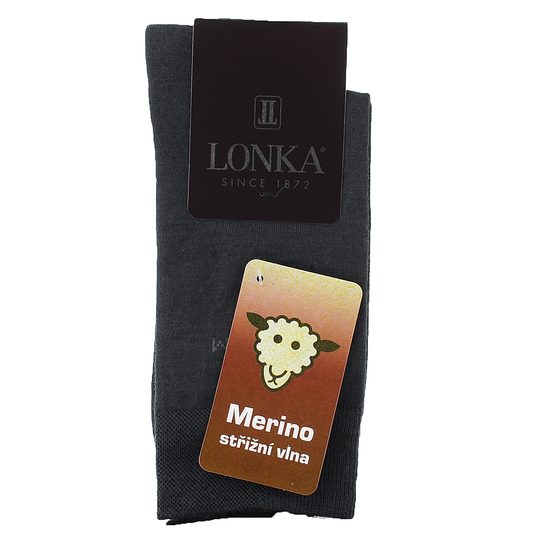Lonka hladké společenské šedé ponožky s vlnou merino