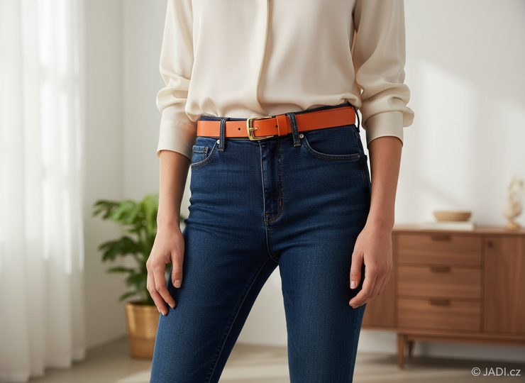 Dámský kožený opasek oranžový se sponou ve zlaté barvě 202Z-08