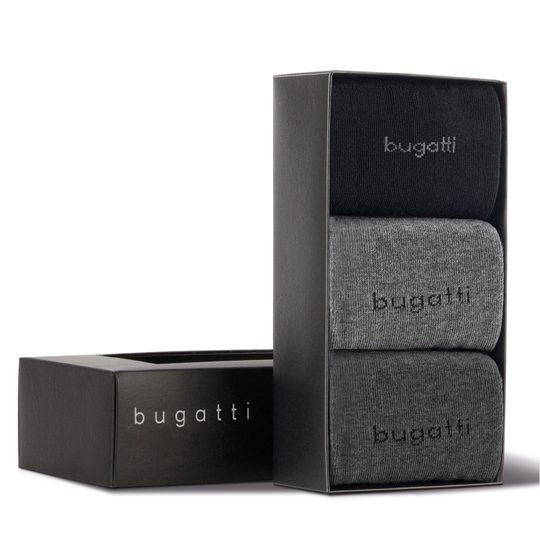 Bugatti hladké ponožky čierne+antracitové 3pack/box 6803X