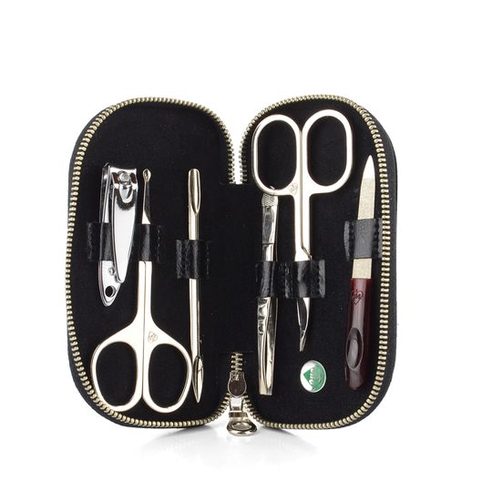 Manikúra kožená černá/červený pruh