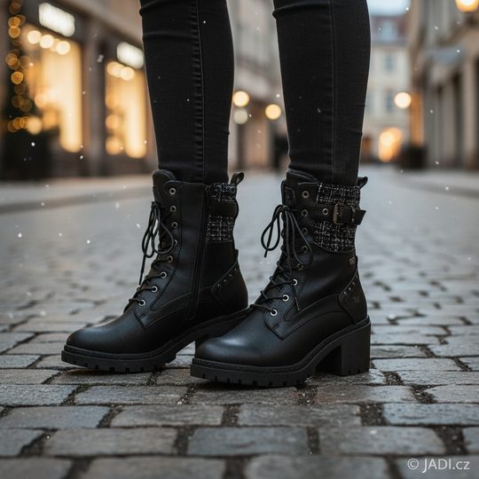 Mustang šněrovací kotník na podpatku black 15M0122005