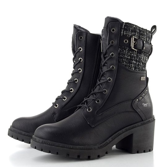 Mustang šněrovací kotník na podpatku black 15M0122005