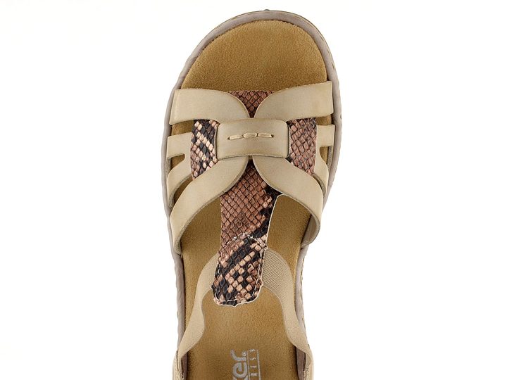 Rieker sandále s prepletanými pásikmi béžové s hadím vzorom 65918-63