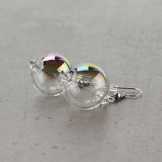 Náušnice visiaca/sklenená bublina dymová+dúhový pokov