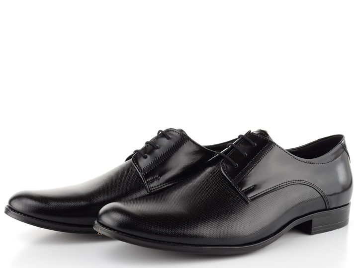 Barton celokožené čierne poltopánky s dezénom 52820