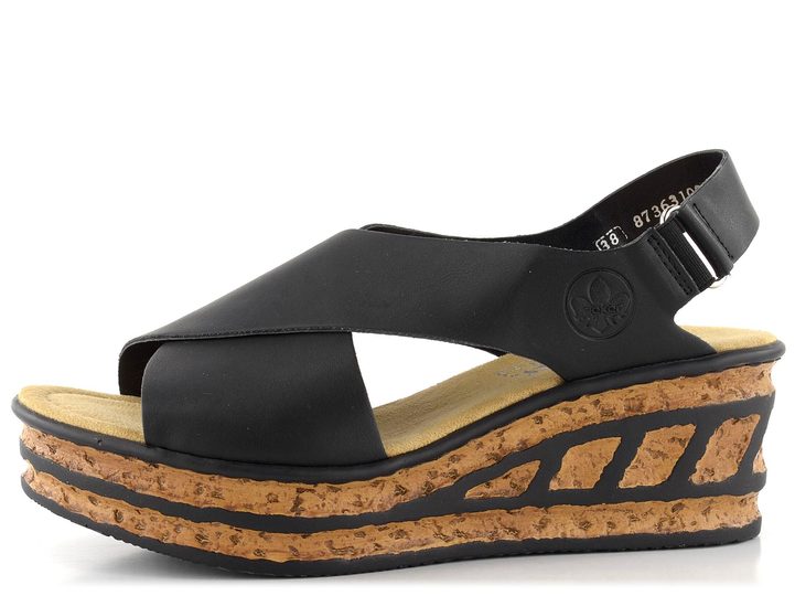 Rieker křížené sandály na klínu černé 68189-00