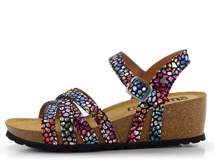 BIO Life kožené sandály na klínu černé/barevné 1715.23/439