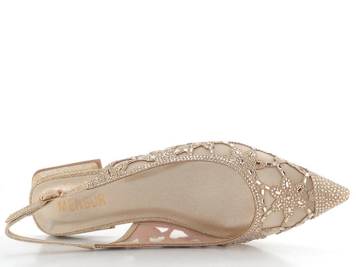 Menbur společenské baleríny s volnou patou poseté kamínky Oro/Gold 25833