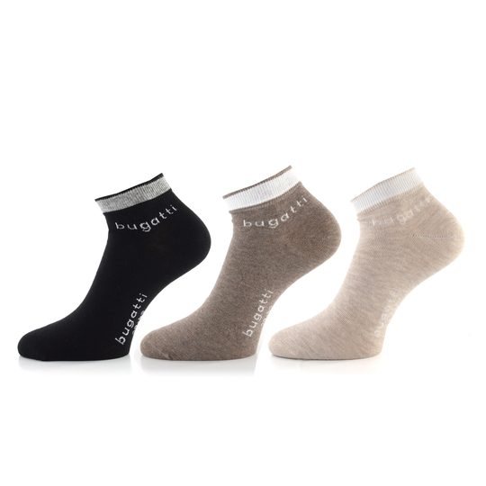 Bugatti nízké pánské ponožky 3 páry černé/hnědé/béžové 6138