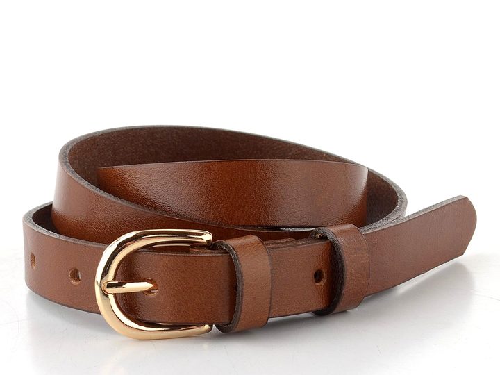 Dámský kožený opasek hnědý se sponou ve zlaté barvě 201Z-48