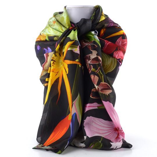 Fraas hedvábný šátek s květinovým motivem černý/barevný 622007-998