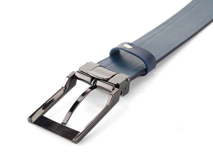 Kožený opasek modrý s leštěnou sponou 32 mm