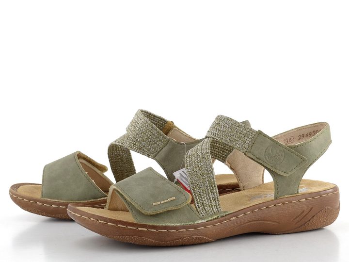 Rieker sandále s pásikmi na suchý zips Schilf/Olive V2862-52