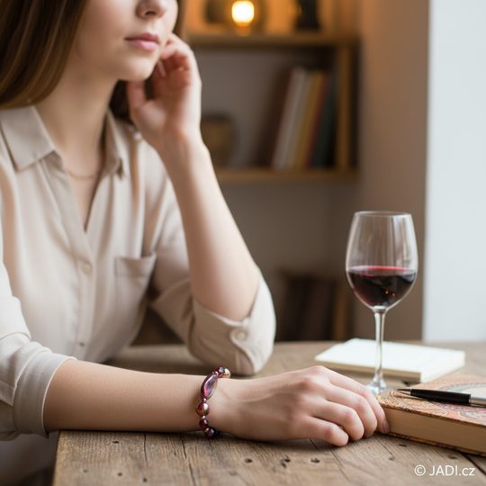 Náramek ze skleněných kamenů vínový multi