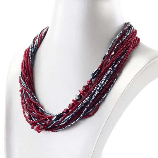 Náhrdelník rokajl červený/šedý
