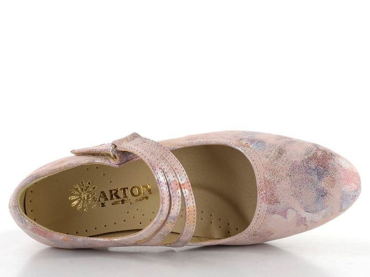 Barton metalické lodičky s nártovým páskem růžové/barevný vzor 25150