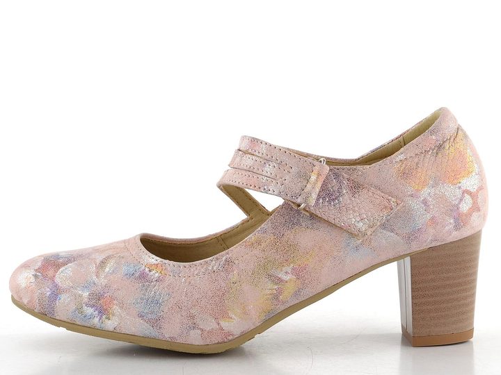 Barton metalické lodičky s nártovým páskem růžové/barevný vzor 25150