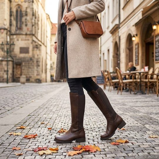 Rieker kožené kozačky se strečí tmavě hnědé Z9591-29
