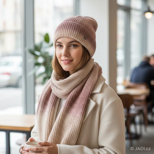 Fraas pletený šál s barevným gradientem powder rose 667099-419