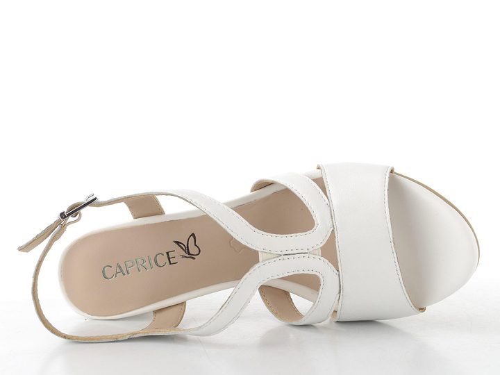 Caprice kožené sandály na podpatku white nappa 9-28308-46