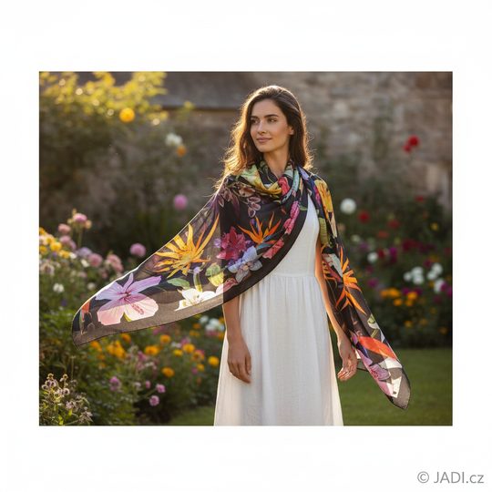 Fraas hedvábný šátek s květinovým motivem černý/barevný 622007-998