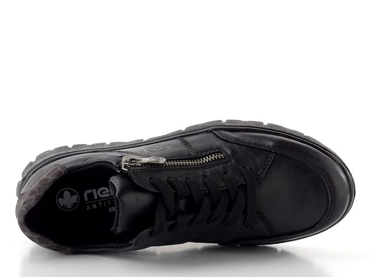 Rieker čierne šnurovacie poltopánky so zipsom a membránou N1301-01