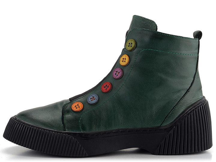 Karyoka dámský kotník s barevnými knoflíky tmavě zelený 3100-472