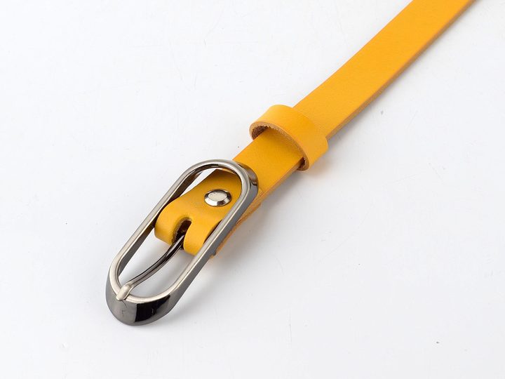 Dámský kožený opasek žlutý se sponou v šedé barvě 175-32